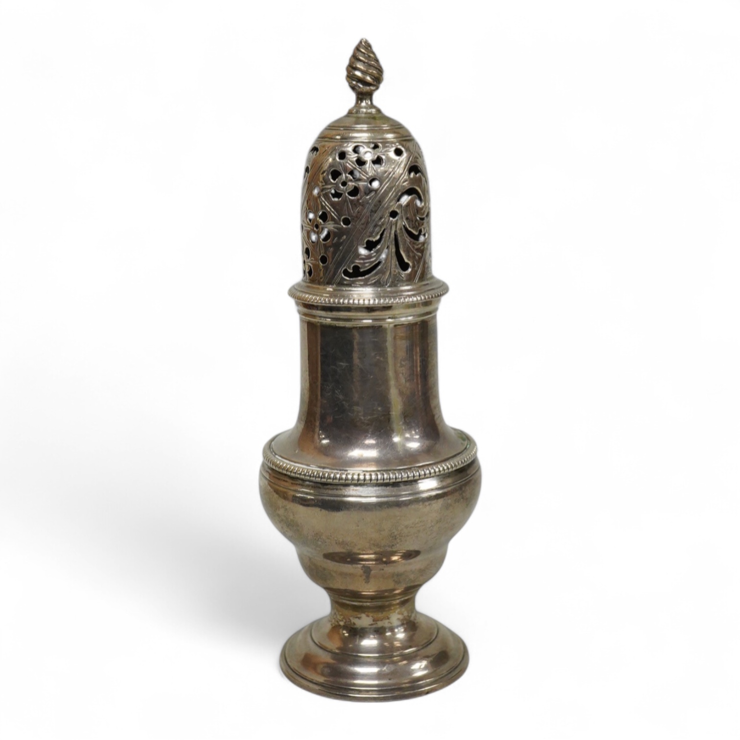 A George III silver baluster sugar caster, by Jabez Daniell & James Mince, London, 1770, 14.7cm, 4.5oz.